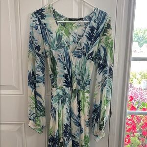 Ark & Co Blue and Green V-Neck Maxi Dress Size Medium